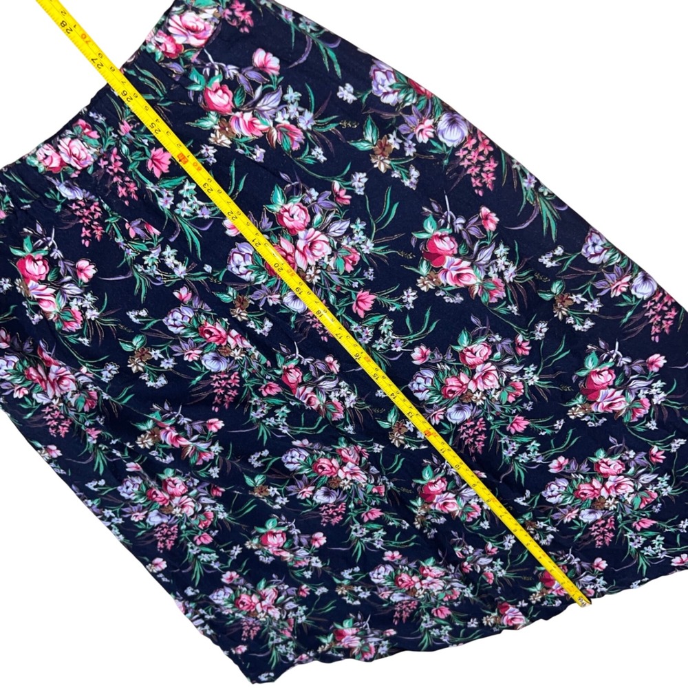 Vintage 80s 90s Good Times Navy Floral Skirt Set Pearl Buttons Size 14 USA - Picture 10 of 13